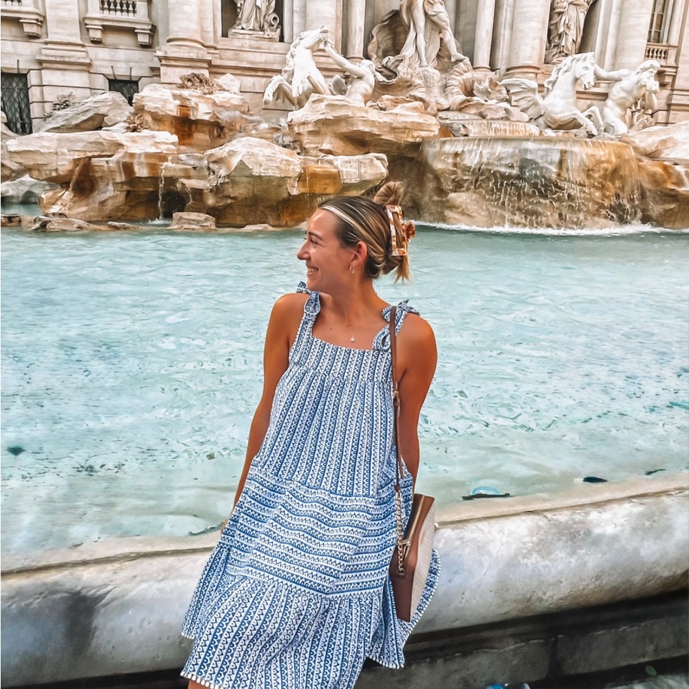 “Lulus Chic in Santorini Blue and White Tie-Strap Dress With Pockets”